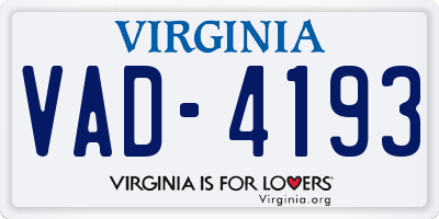 VA license plate VAD4193