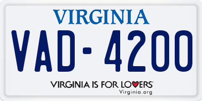 VA license plate VAD4200