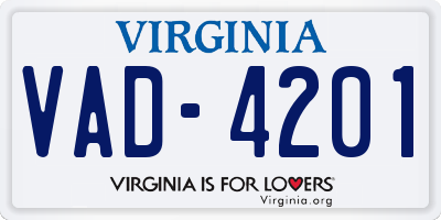 VA license plate VAD4201