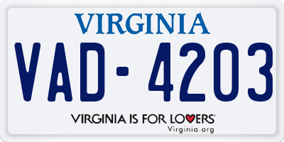 VA license plate VAD4203