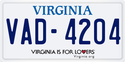 VA license plate VAD4204
