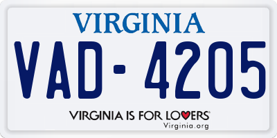 VA license plate VAD4205