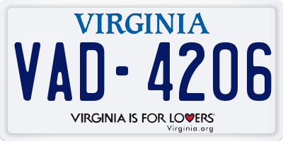 VA license plate VAD4206