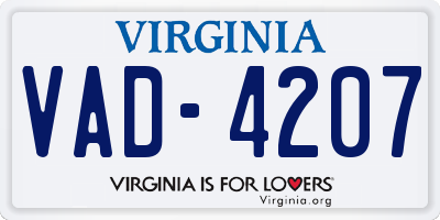 VA license plate VAD4207