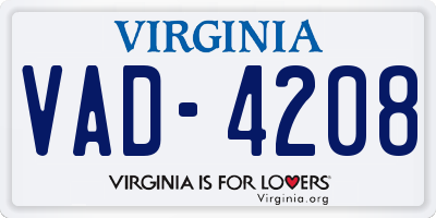 VA license plate VAD4208