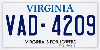 VA license plate VAD4209