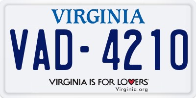 VA license plate VAD4210