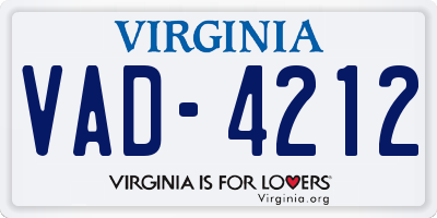 VA license plate VAD4212