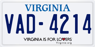 VA license plate VAD4214