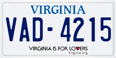 VA license plate VAD4215