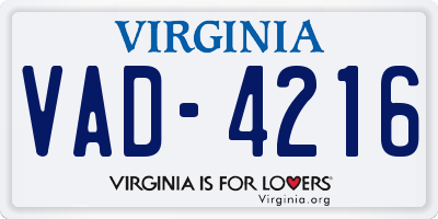 VA license plate VAD4216