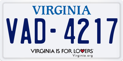 VA license plate VAD4217