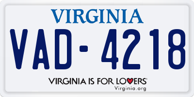 VA license plate VAD4218