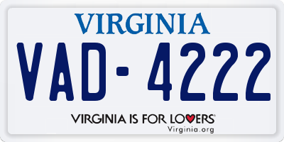 VA license plate VAD4222