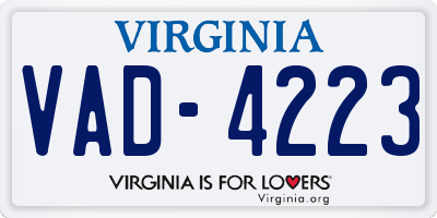 VA license plate VAD4223