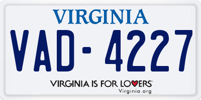 VA license plate VAD4227