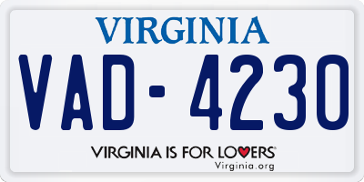 VA license plate VAD4230