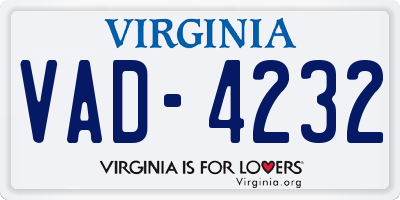 VA license plate VAD4232