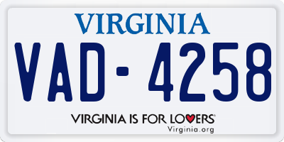 VA license plate VAD4258