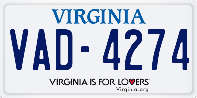 VA license plate VAD4274