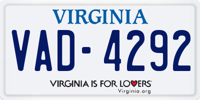 VA license plate VAD4292