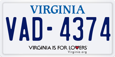VA license plate VAD4374