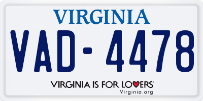 VA license plate VAD4478