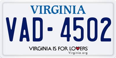 VA license plate VAD4502