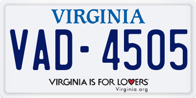 VA license plate VAD4505