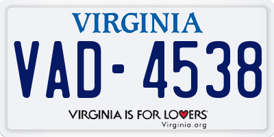 VA license plate VAD4538