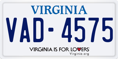 VA license plate VAD4575