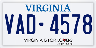 VA license plate VAD4578