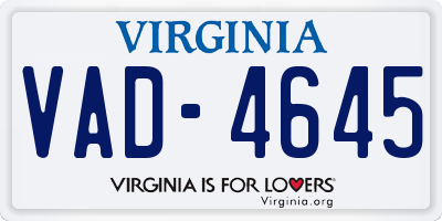 VA license plate VAD4645