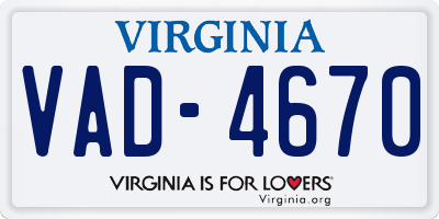 VA license plate VAD4670