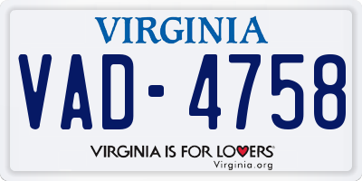 VA license plate VAD4758