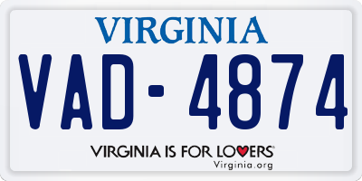 VA license plate VAD4874