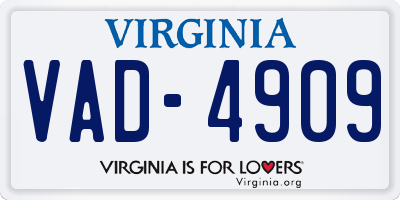 VA license plate VAD4909