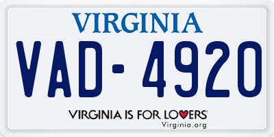 VA license plate VAD4920