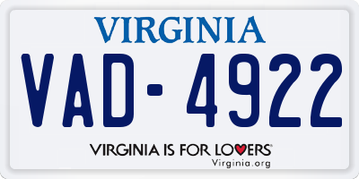 VA license plate VAD4922