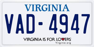 VA license plate VAD4947