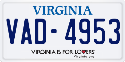 VA license plate VAD4953