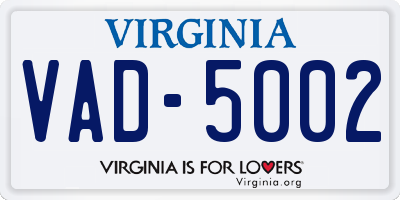 VA license plate VAD5002
