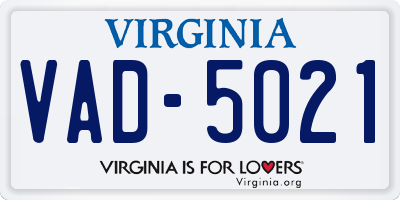 VA license plate VAD5021