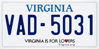 VA license plate VAD5031