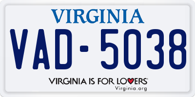 VA license plate VAD5038