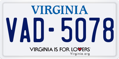 VA license plate VAD5078