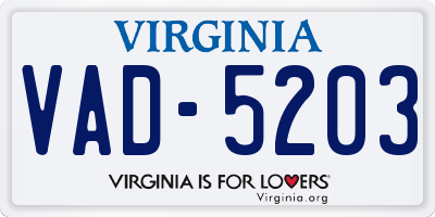 VA license plate VAD5203