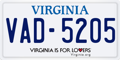 VA license plate VAD5205