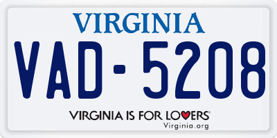 VA license plate VAD5208