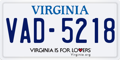 VA license plate VAD5218
